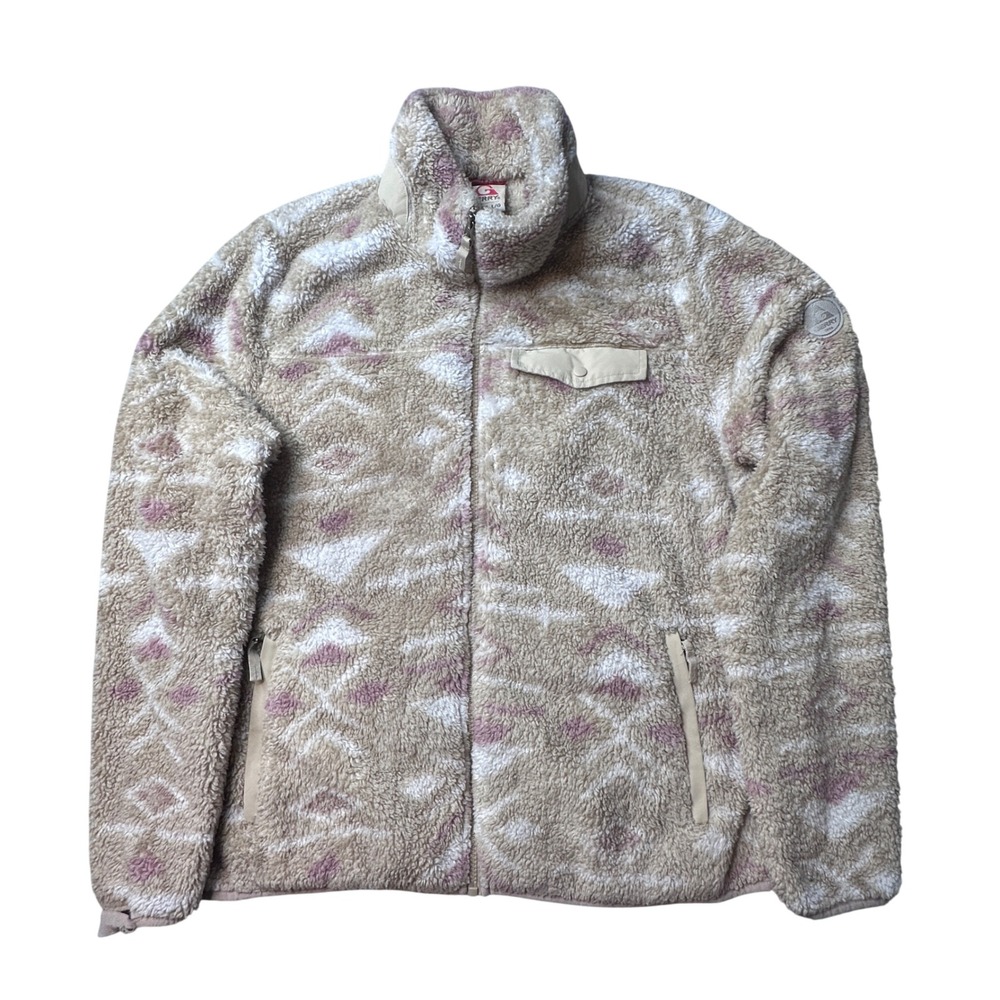 Gerry Fleece Jacket Womens L Tan Pink Southwestern Sherpa Full Zip DG9660 Pocket
